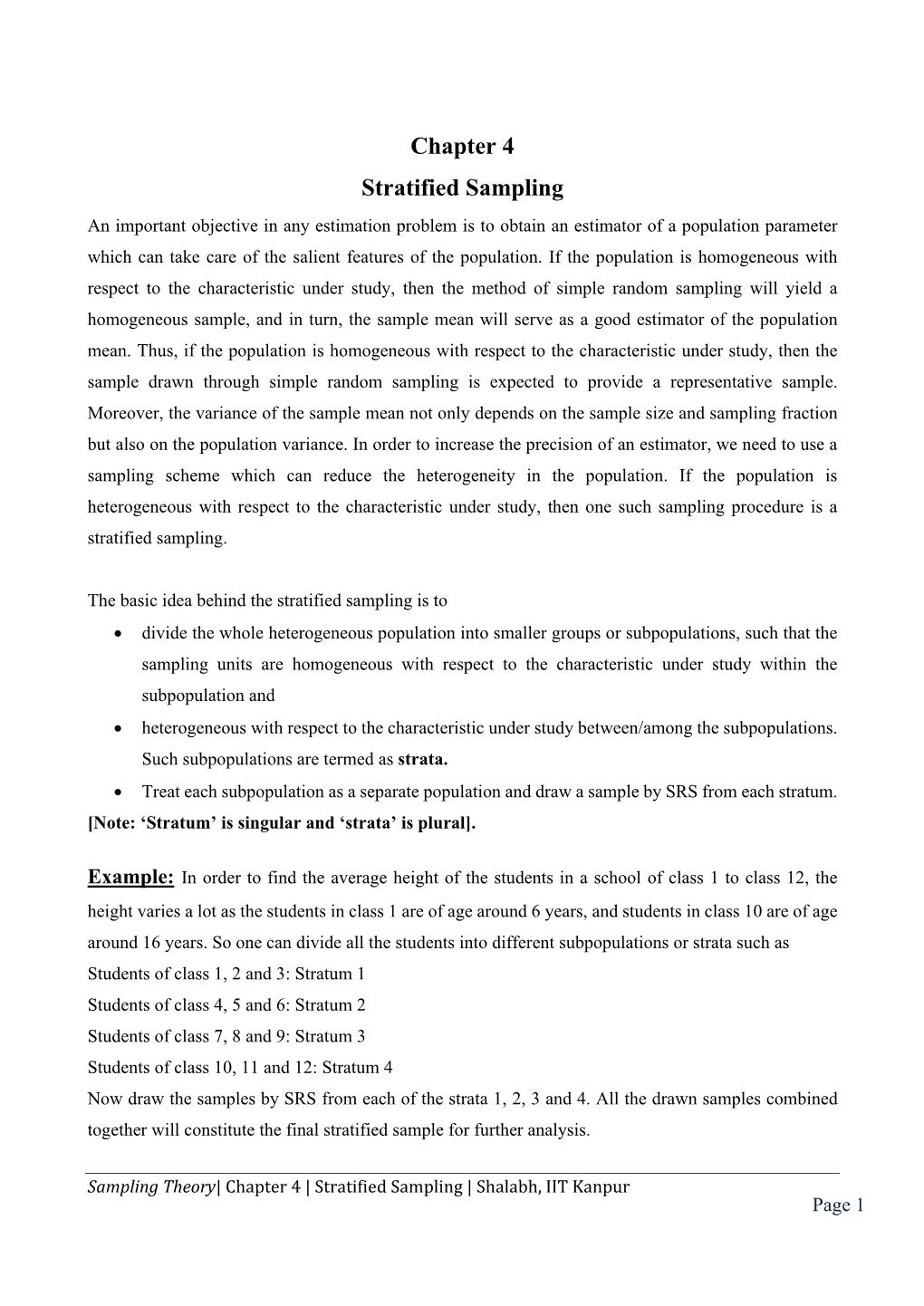 Chapter 4 Stratified Sampling