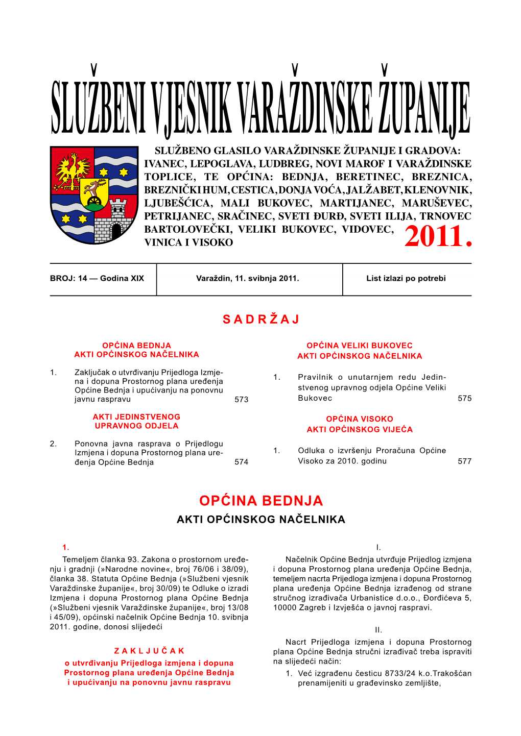 Općina Bednja Općina Veliki Bukovec Akti Općinskog Načelnika Akti Općinskog Načelnika