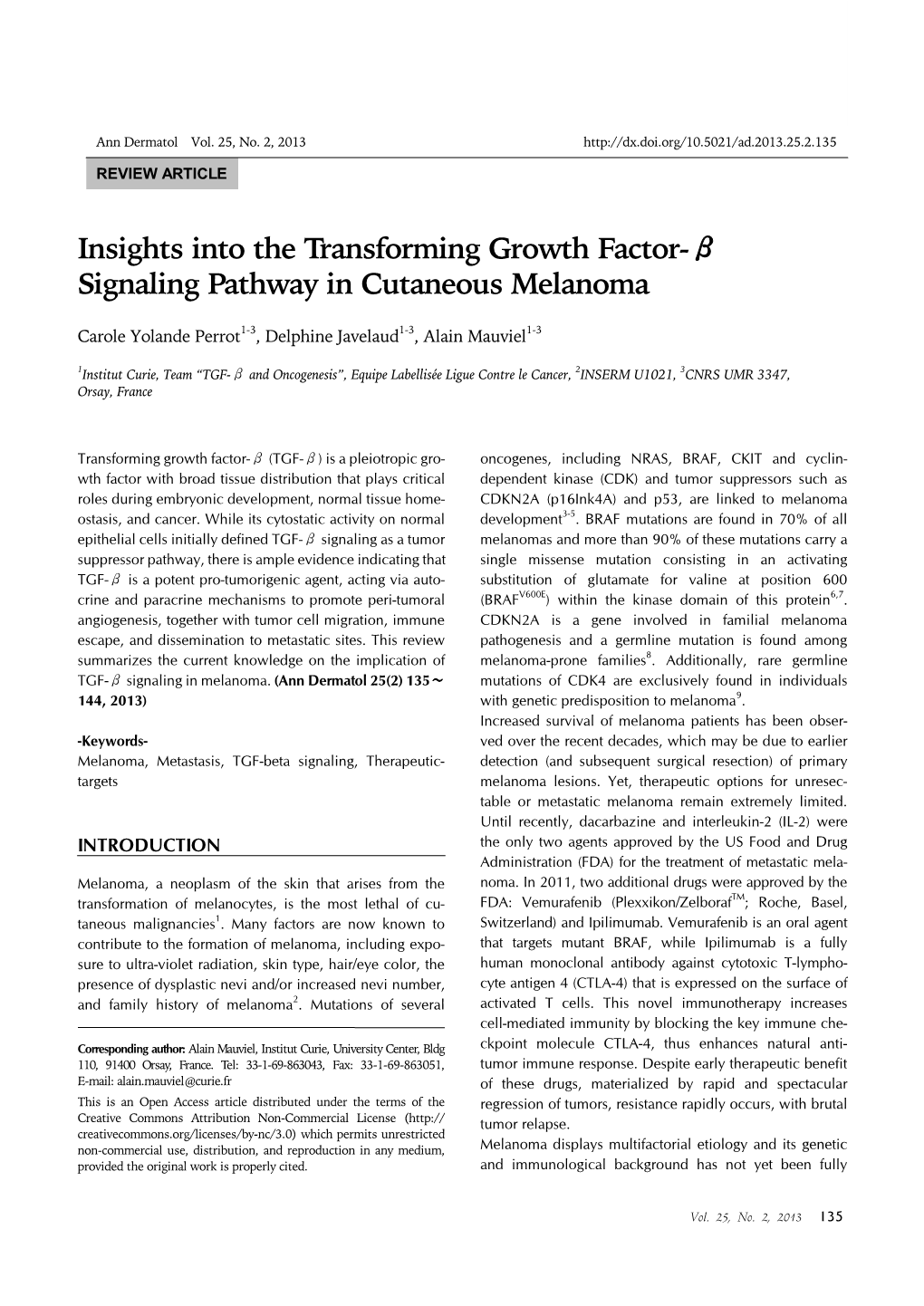 Insights Into the Transforming Growth Factor-Β Signaling Pathway in Cutaneous Melanoma