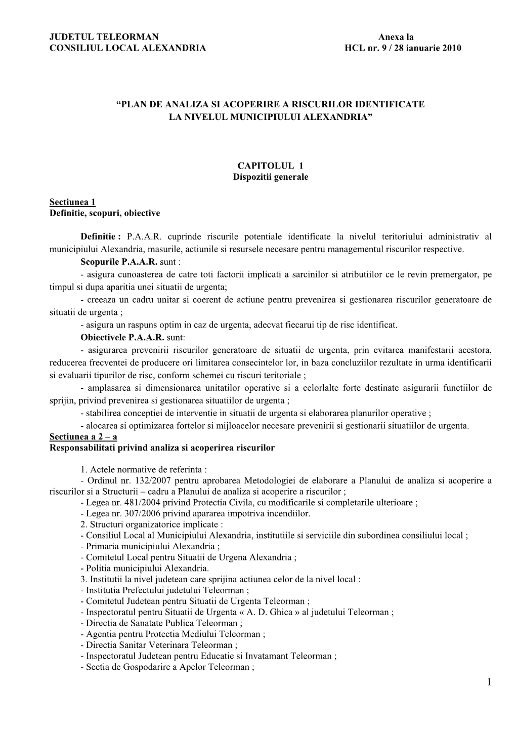 JUDETUL TELEORMAN Anexa La CONSILIUL LOCAL ALEXANDRIA HCL Nr