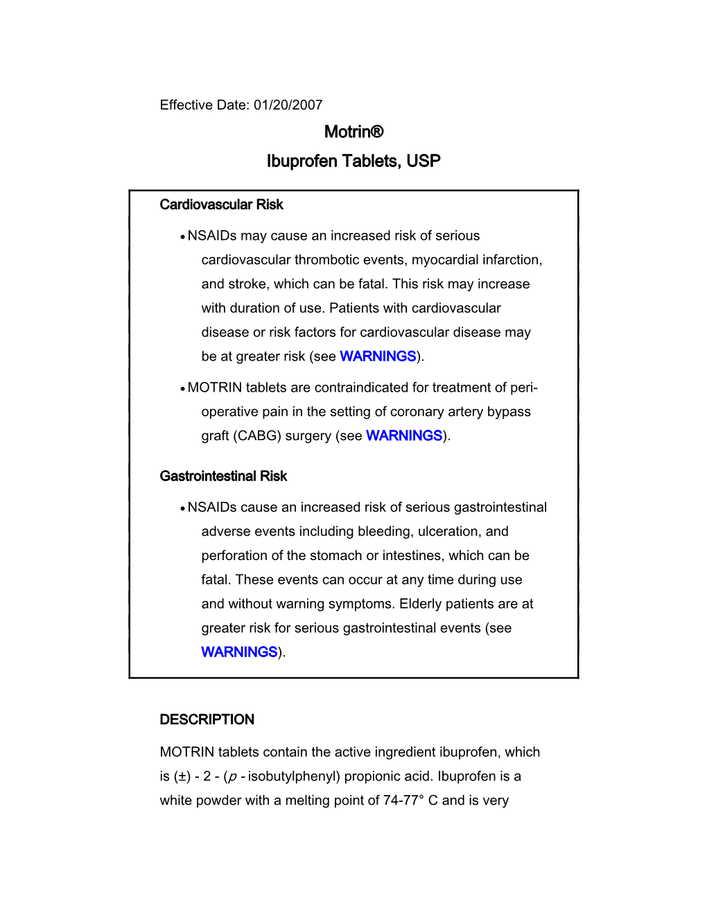 Motrin® Ibuprofen Tablets, USP