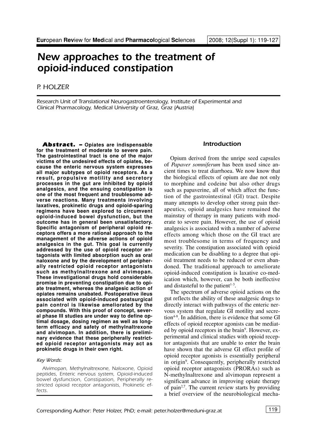 New Approaches to the Treatment of Opioid-Induced Constipation