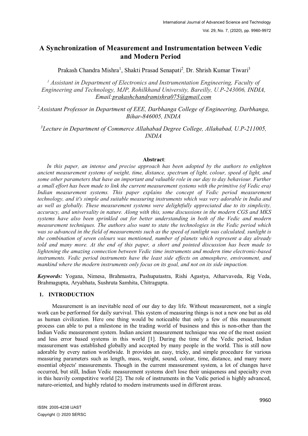 A Synchronization of Measurement and Instrumentation Between Vedic and Modern Period