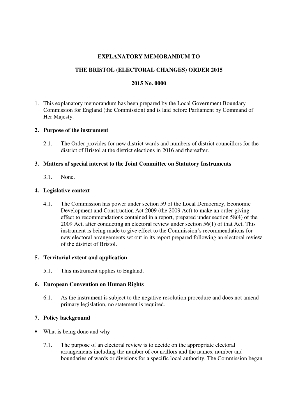The Bristol (Electoral Changes) Order 2015