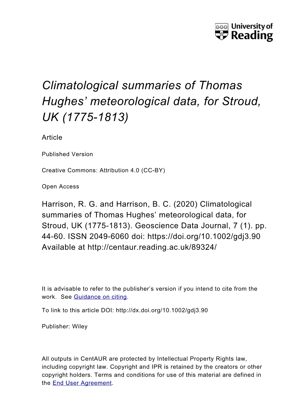 Meteorological Data, for Stroud, UK (1775-1813)