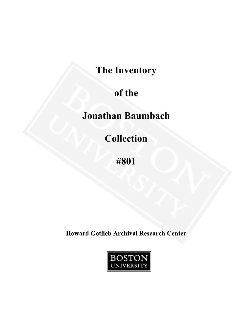 The Inventory of the Jonathan Baumbach Collection #801