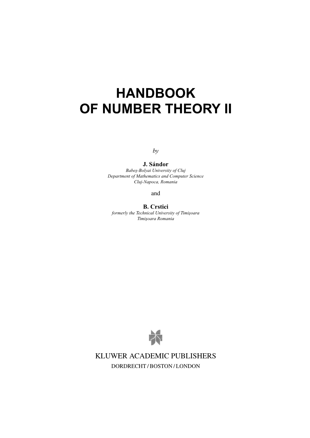 Handbook of Number Theory Ii