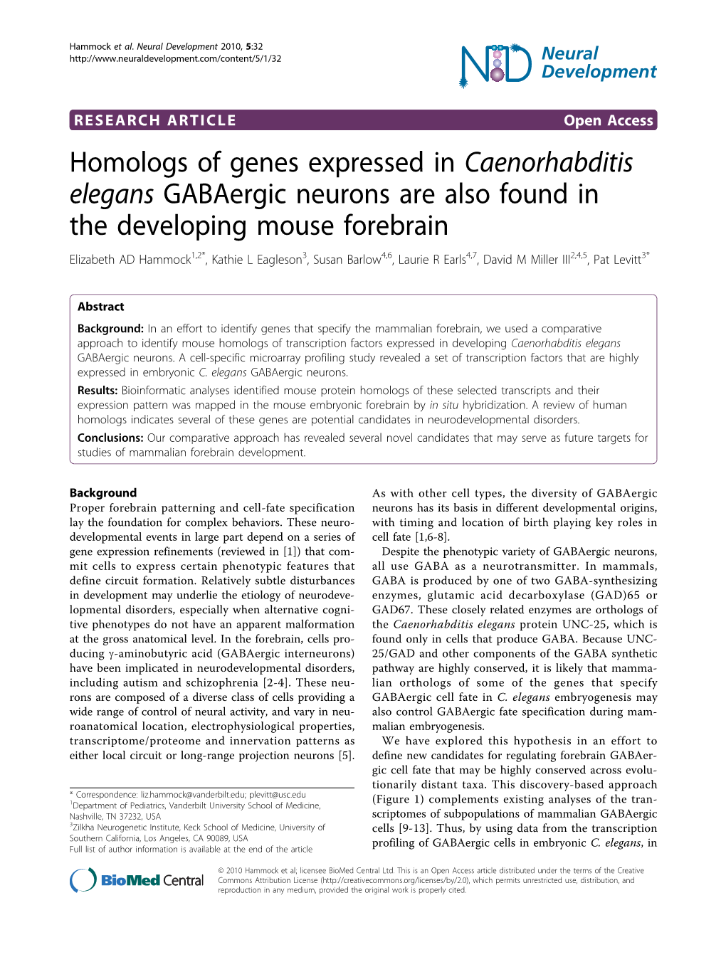 Homologs of Genes Expressed in Caenorhabditis Elegans Gabaergic