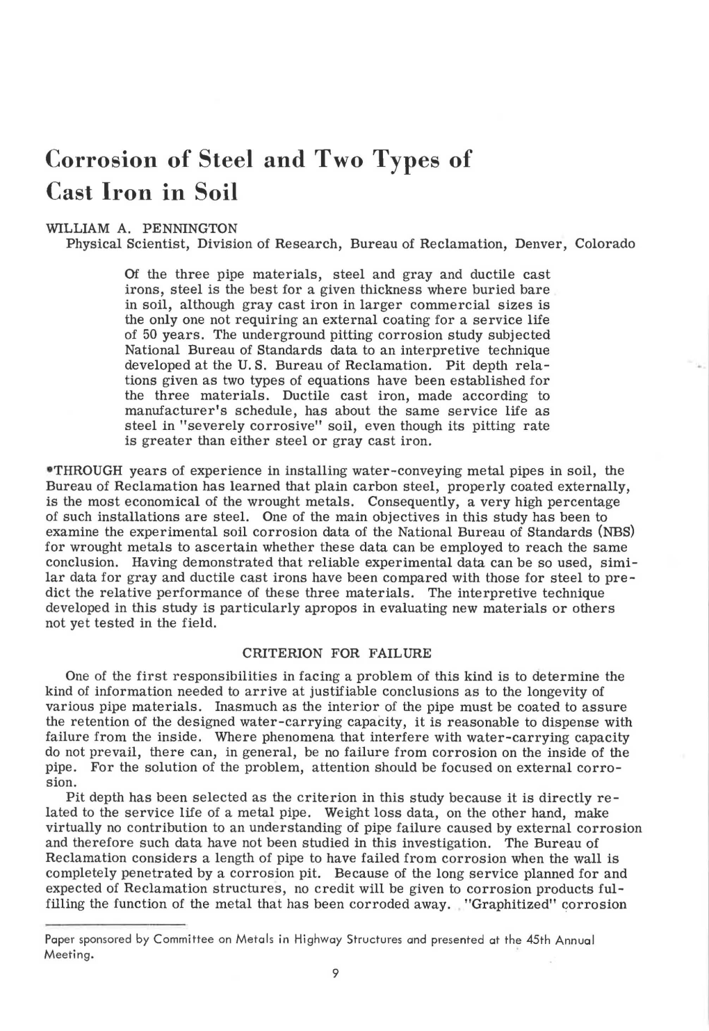 Corrosion of Steel and Two Types of Cast Iron in Soil