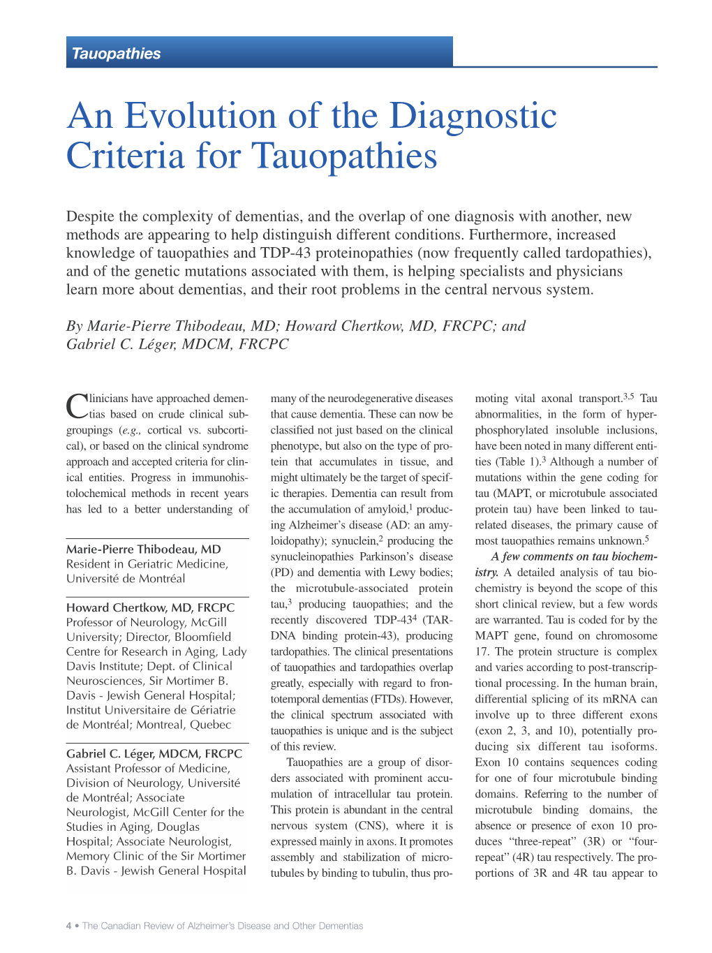 An Evolution of the Diagnostic Criteria for Tauopathies