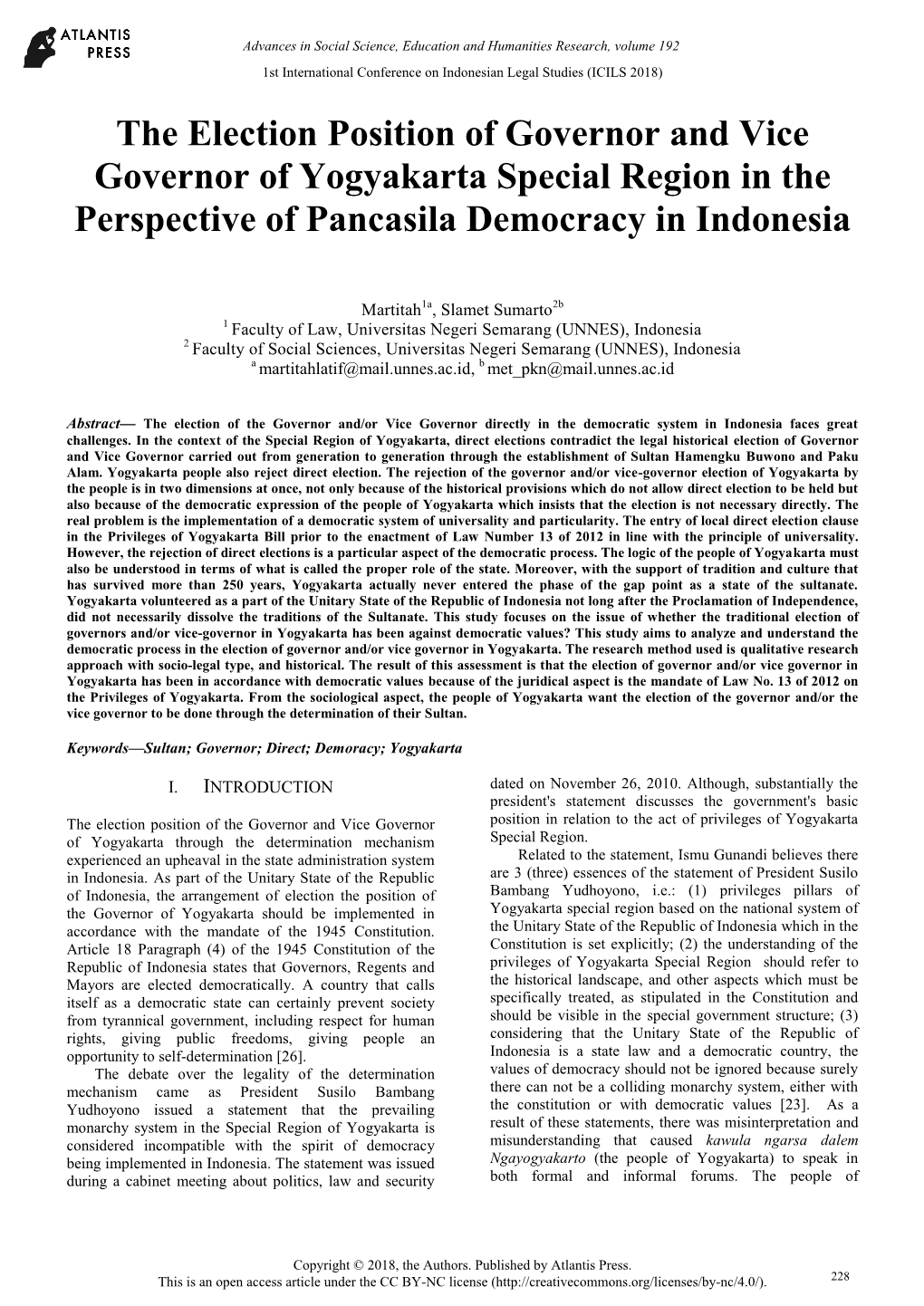 The Election Position of Governor and Vice Governor of Yogyakarta Special Region in the Perspective of Pancasila Democracy in Indonesia