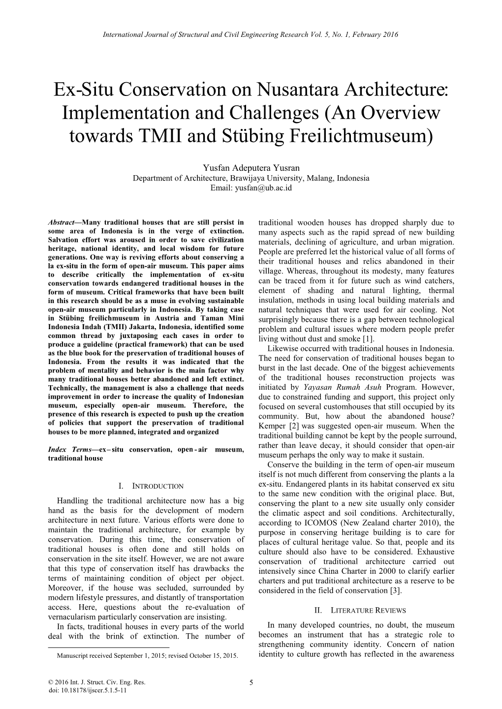 Ex-Situ Conservation on Nusantara Architecture: Implementation and Challenges (An Overview Towards TMII and Stübing Freilichtmuseum)