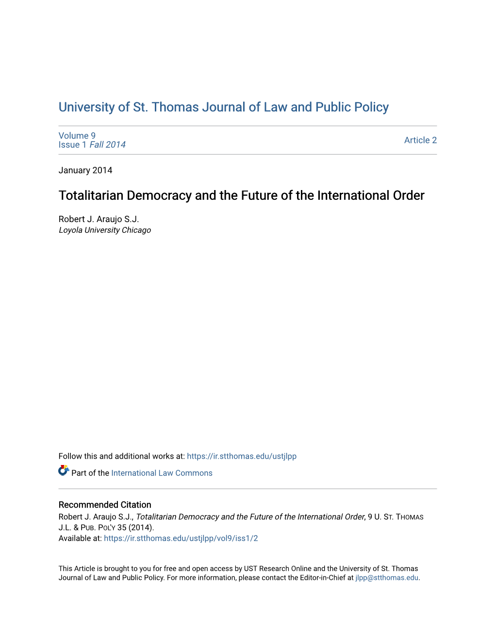 Totalitarian Democracy and the Future of the International Order