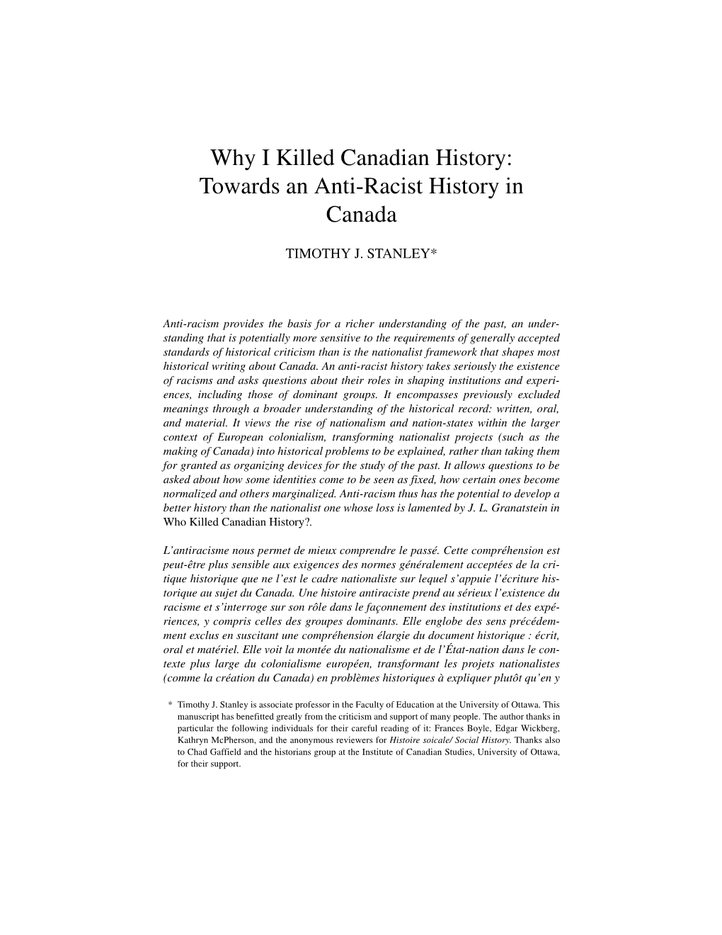 Towards an Anti4racist History in Canada