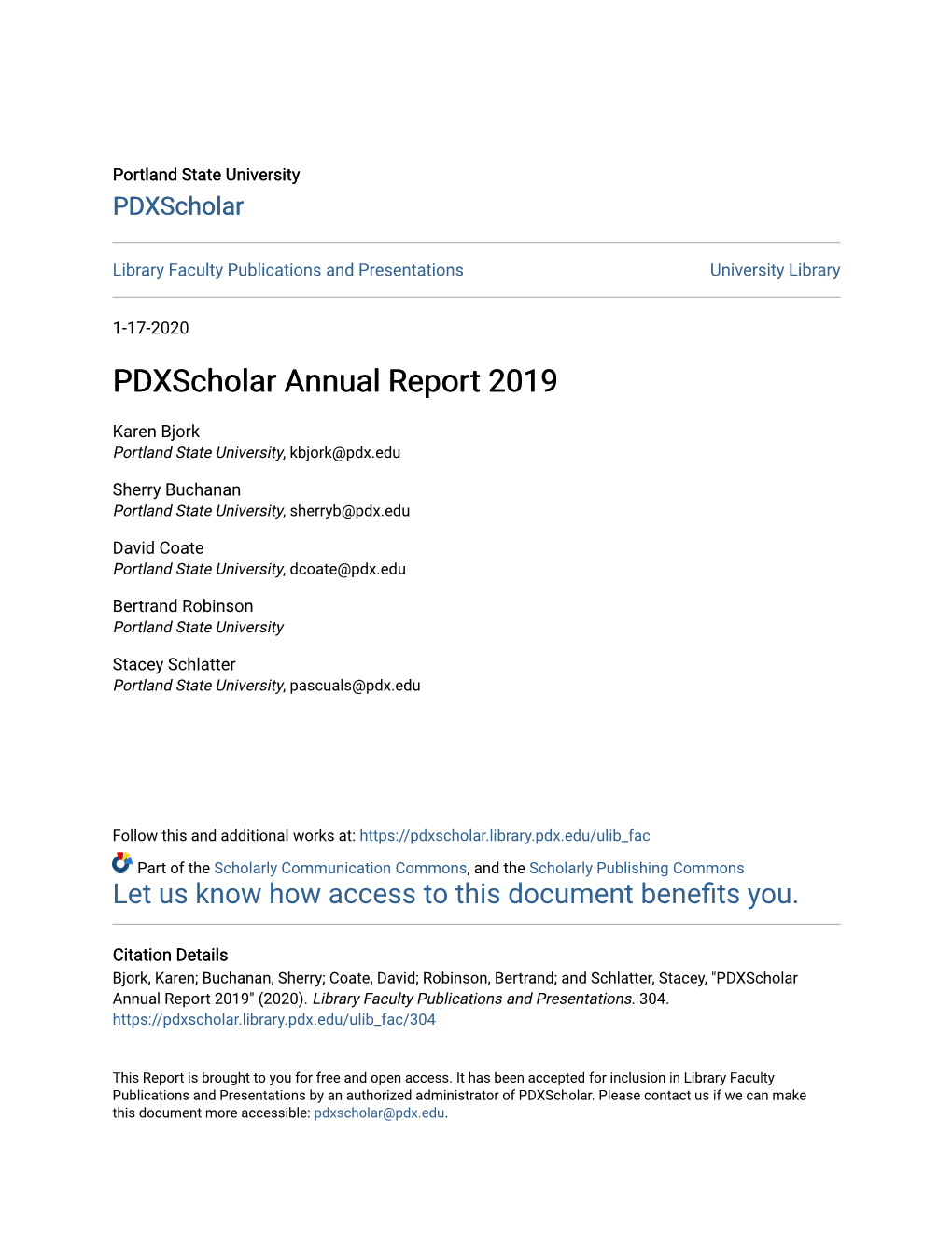 Pdxscholar Annual Report 2019