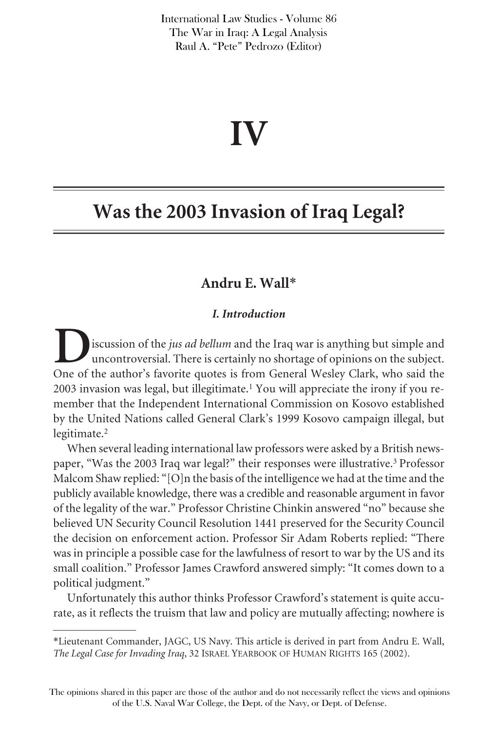 Was the 2003 Invasion of Iraq Legal?