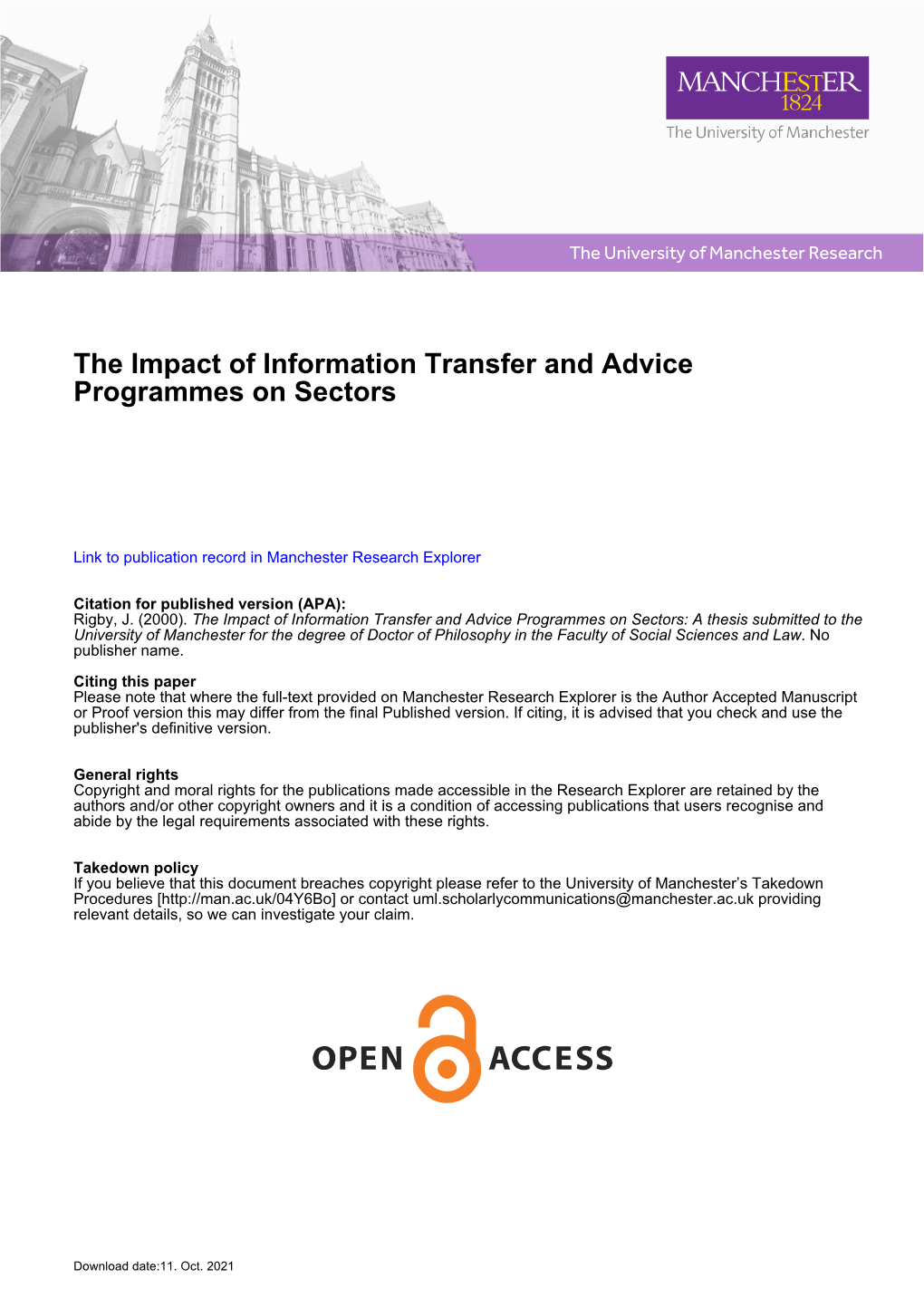 The Impact of Information Transfer and Advice Programmes on Sectors