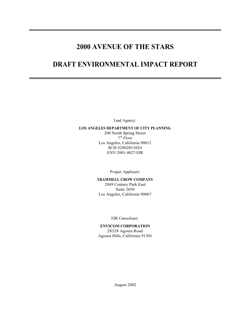 2000 Avenue of the Stars Draft Environmental Impact