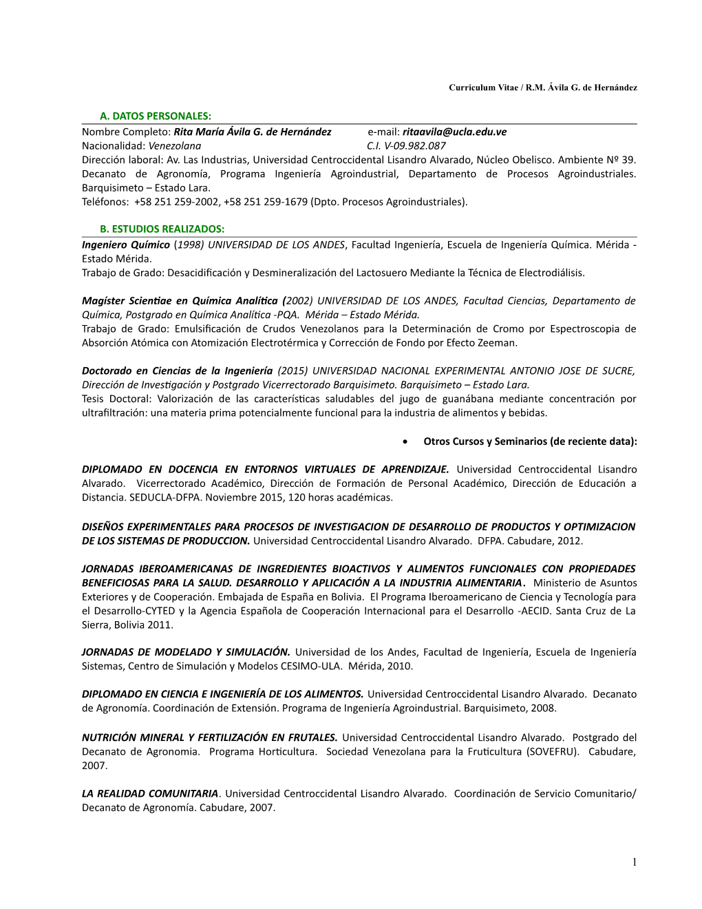 Curriculum Vitae / R.M