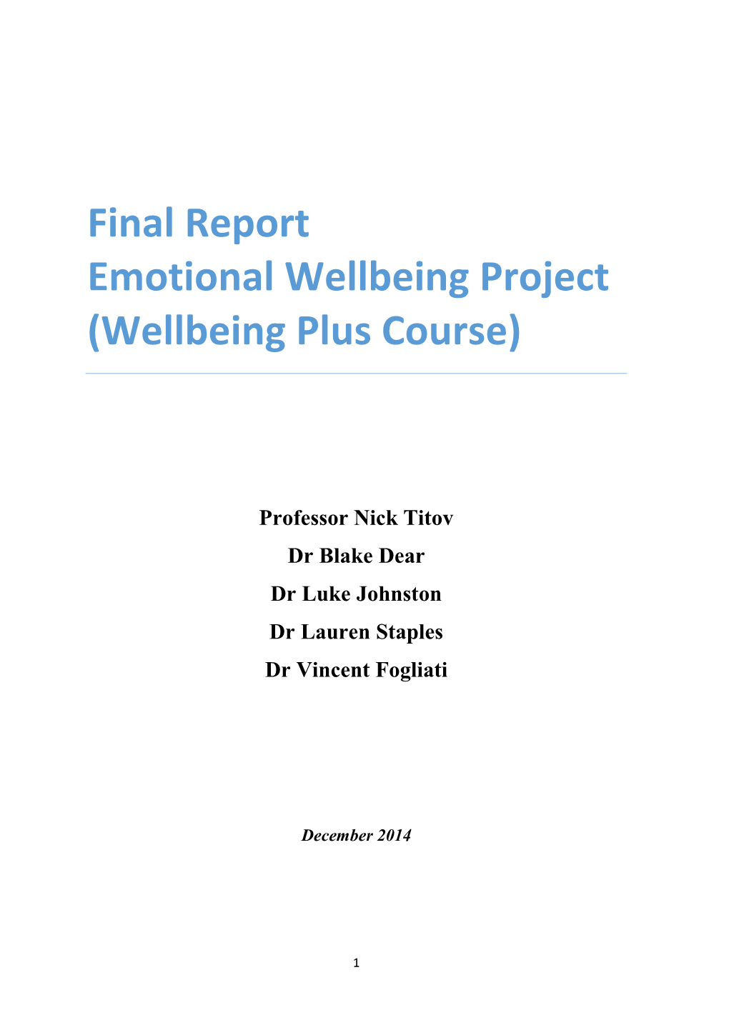 Final Report Emotional Wellbeing Project (Wellbeing Plus Course)