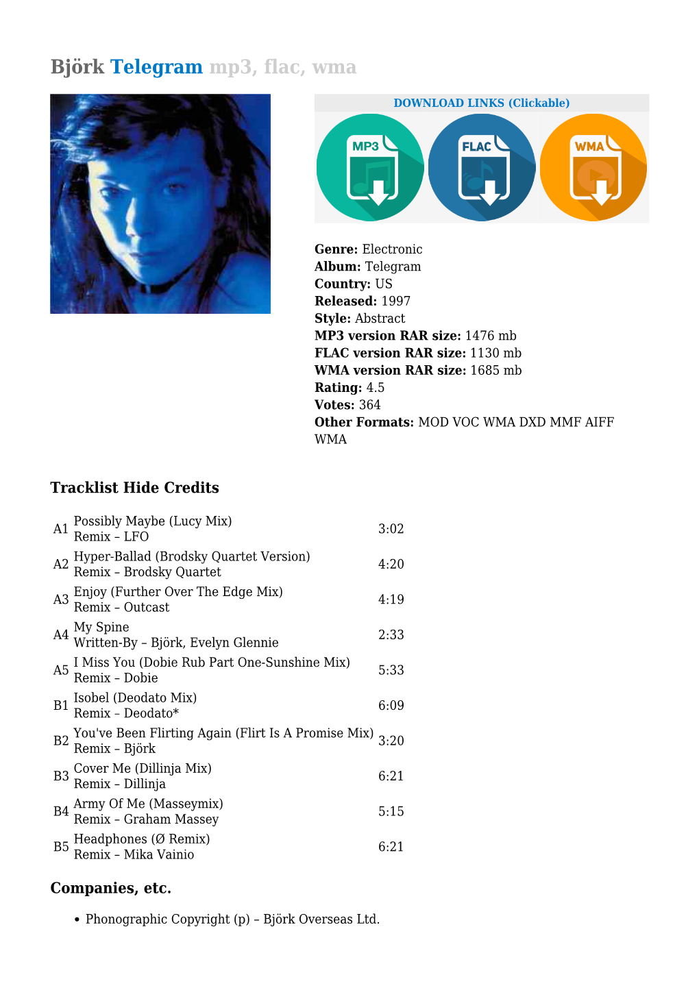 Björk Telegram Mp3, Flac, Wma