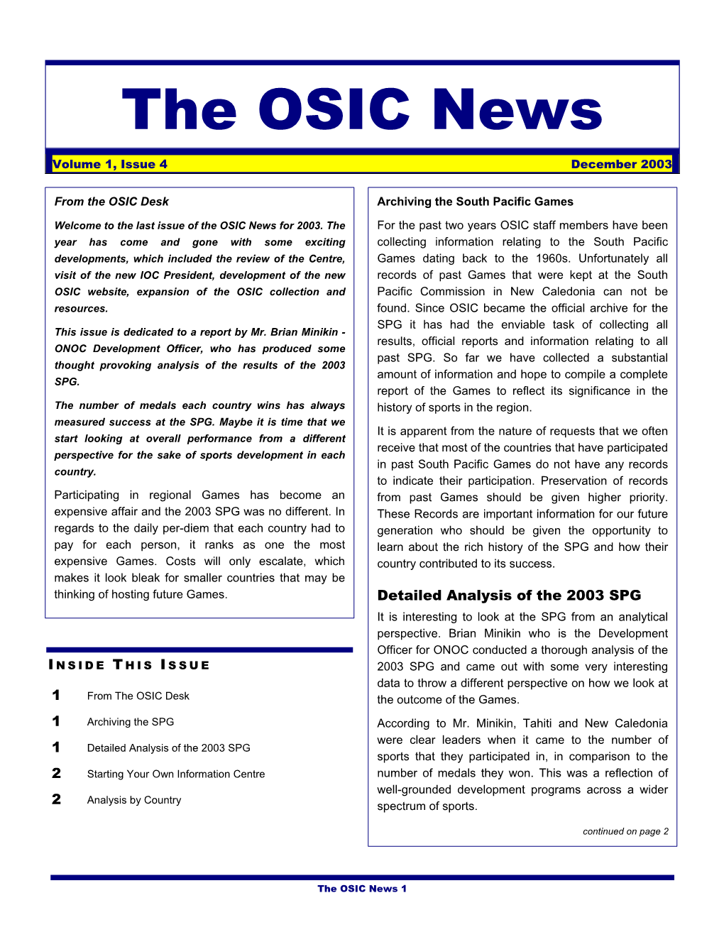 The OSIC News