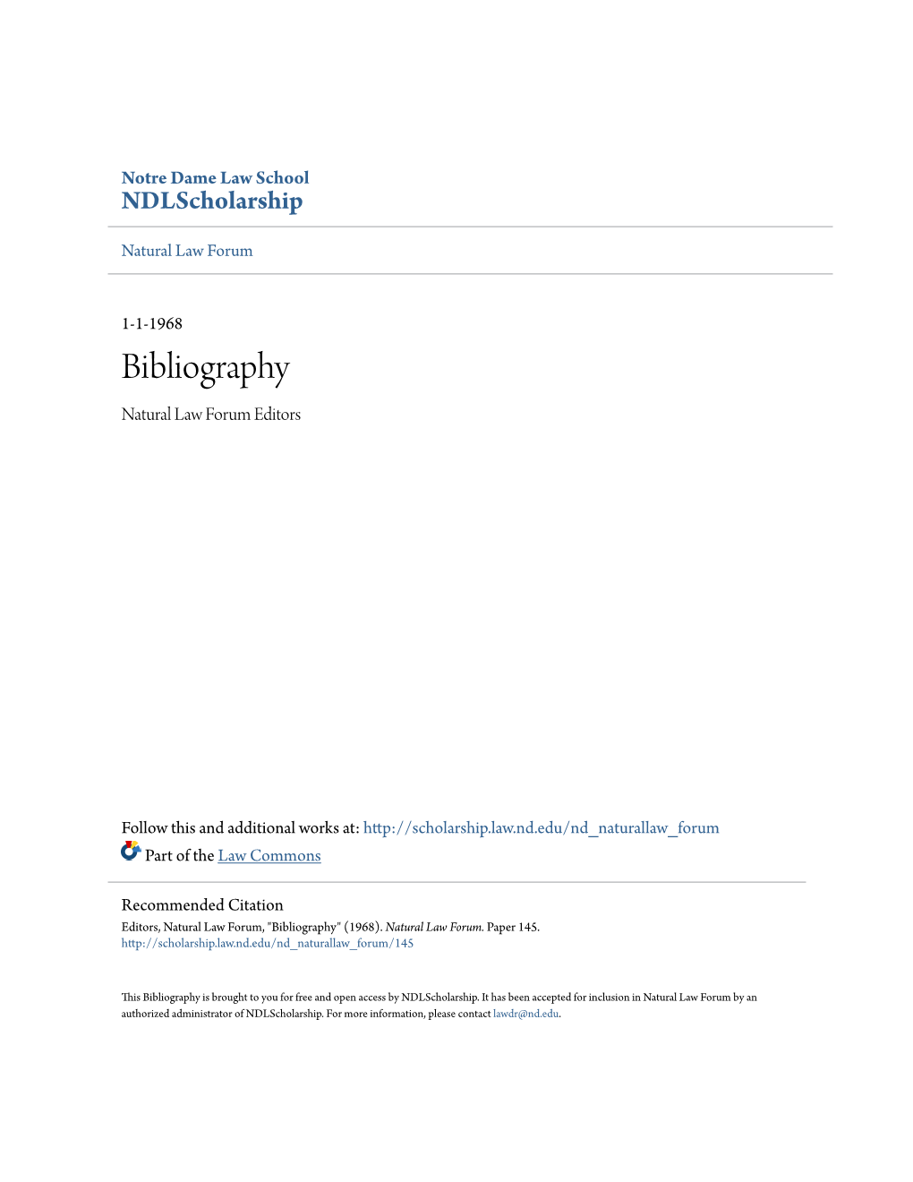 Bibliography Natural Law Forum Editors