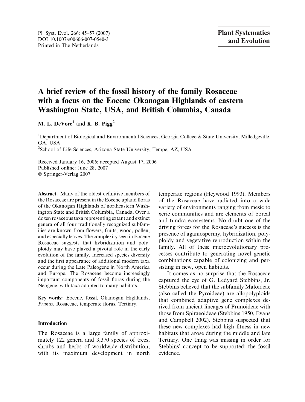 A Brief Review of the Fossil History of the Family Rosaceae with a Focus On