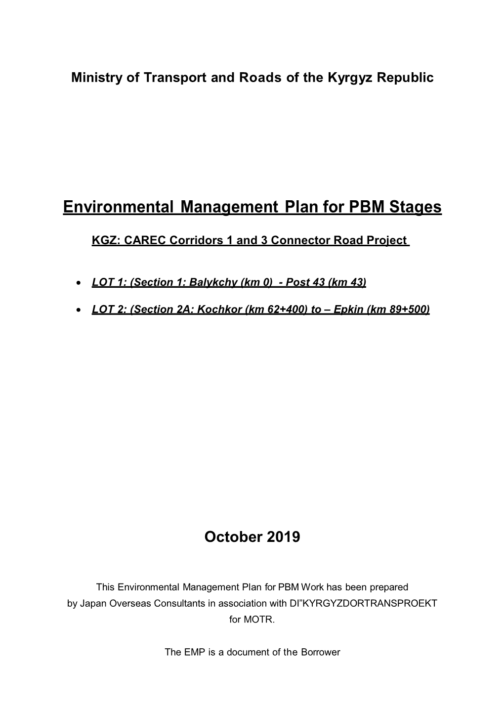 Environmental Management Plan for PBM Stages