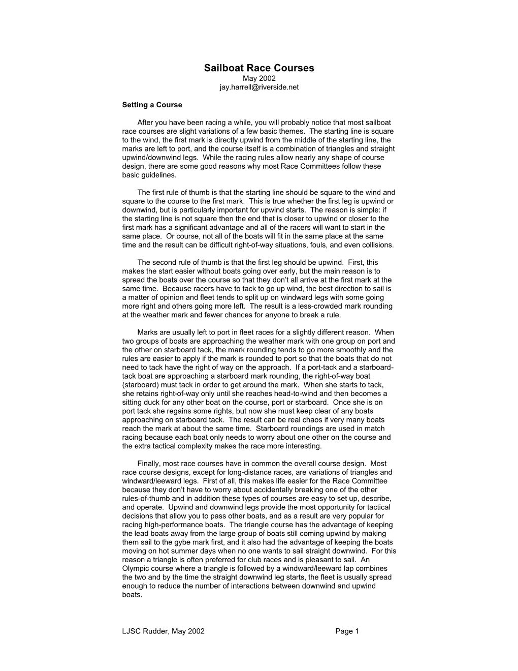 Sailboat Race Courses May 2002 Jay.Harrell@Riverside.Net