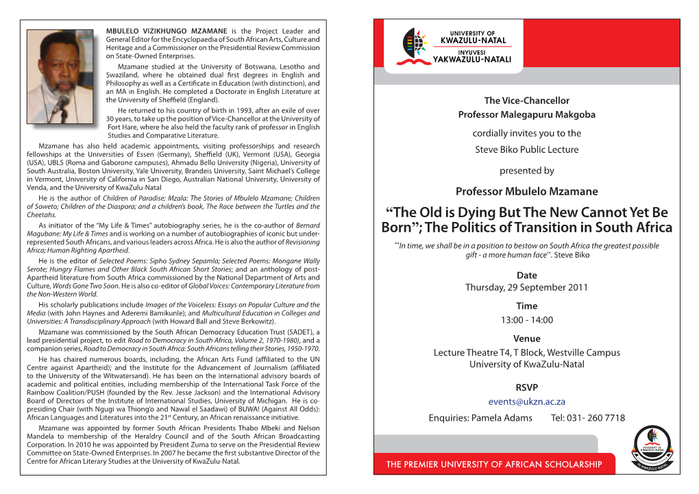 Mbulelo Mzamane, Public Lecture, 29 Sept 2011.Pdf