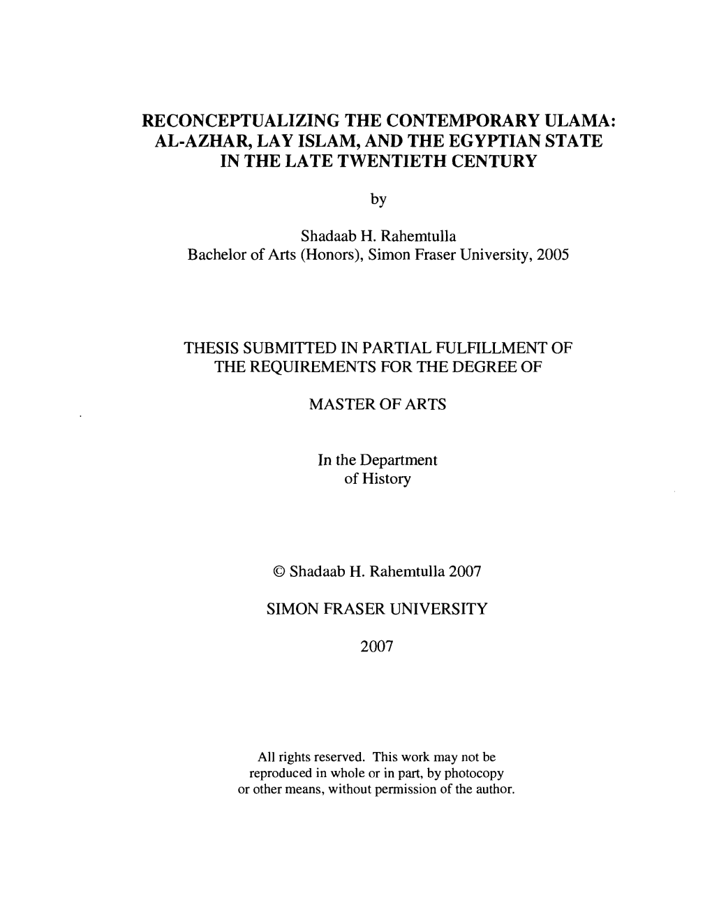 Reconceptualizing the Contemporary Ulama: Al-Azhar, Lay Islam, and the Egyptian State in the Late Twentieth Century