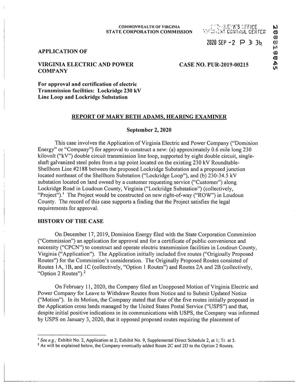 Virginia Hearing Examiner Filing Dominion, Sep