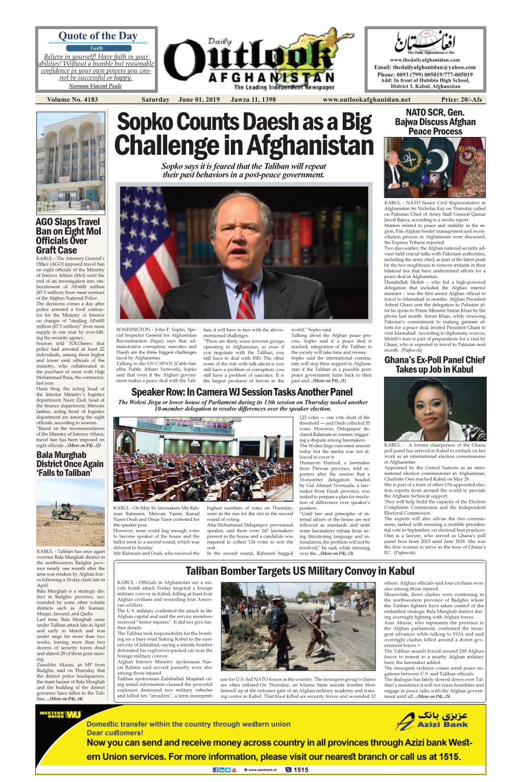 Challenge in Afghanistan Sopko Says It Is Feared That the Taliban Will Repeat Their Past Behaviors in a Post-Peace Government