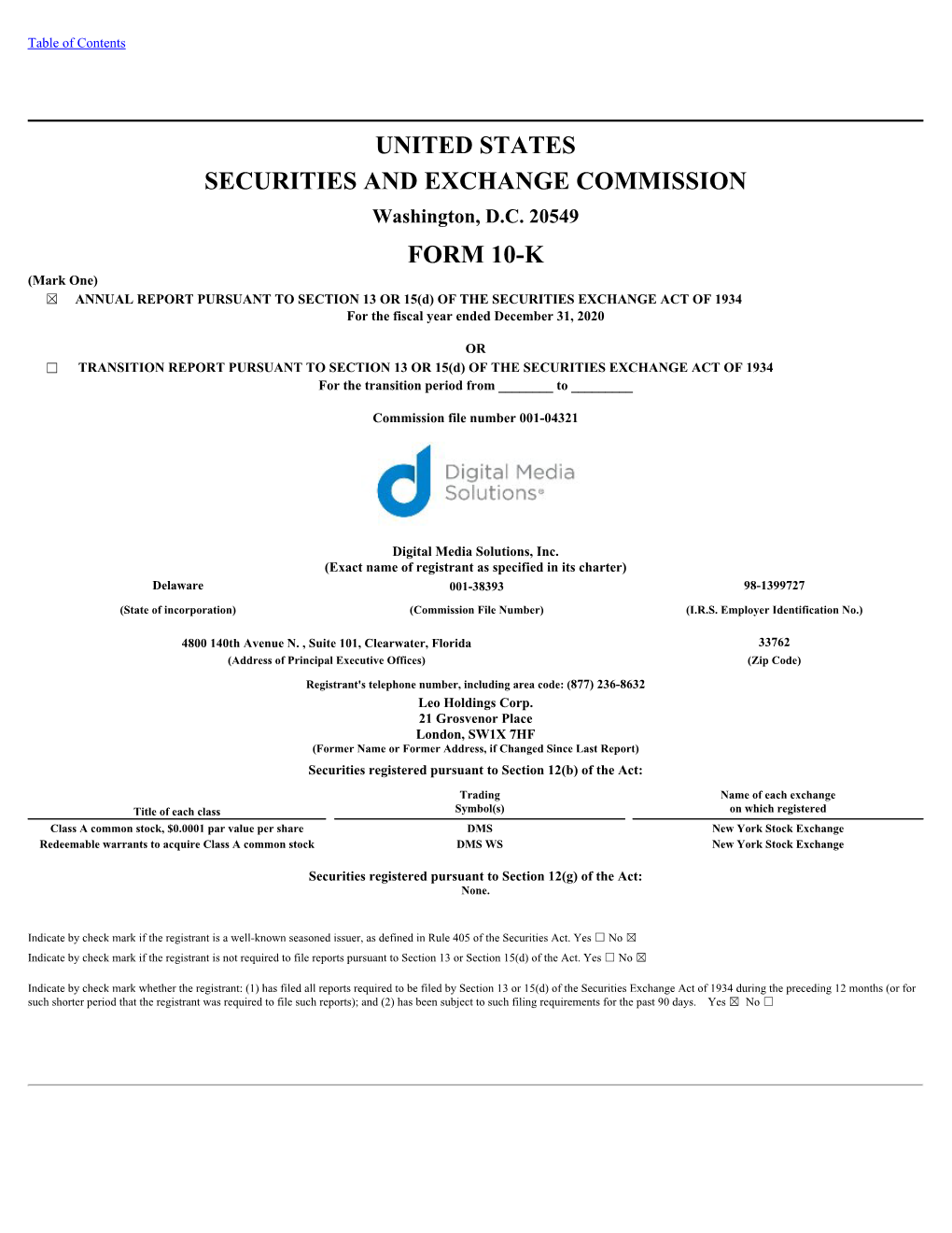 United States Securities and Exchange Commission Form