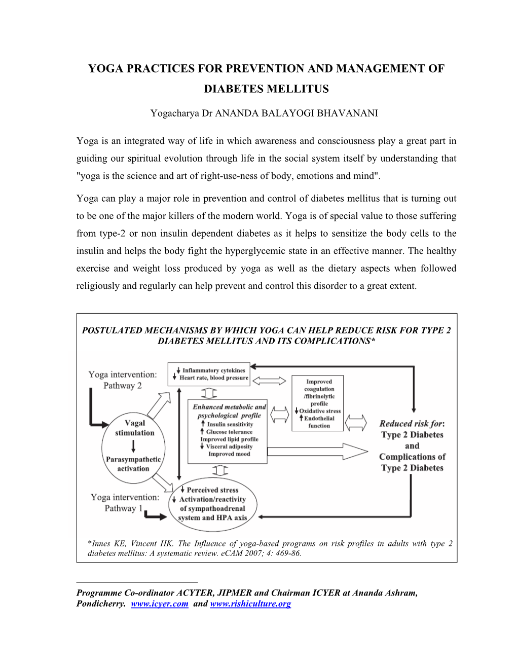 Yoga Practices for Prevention and Management of Diabetes Mellitus