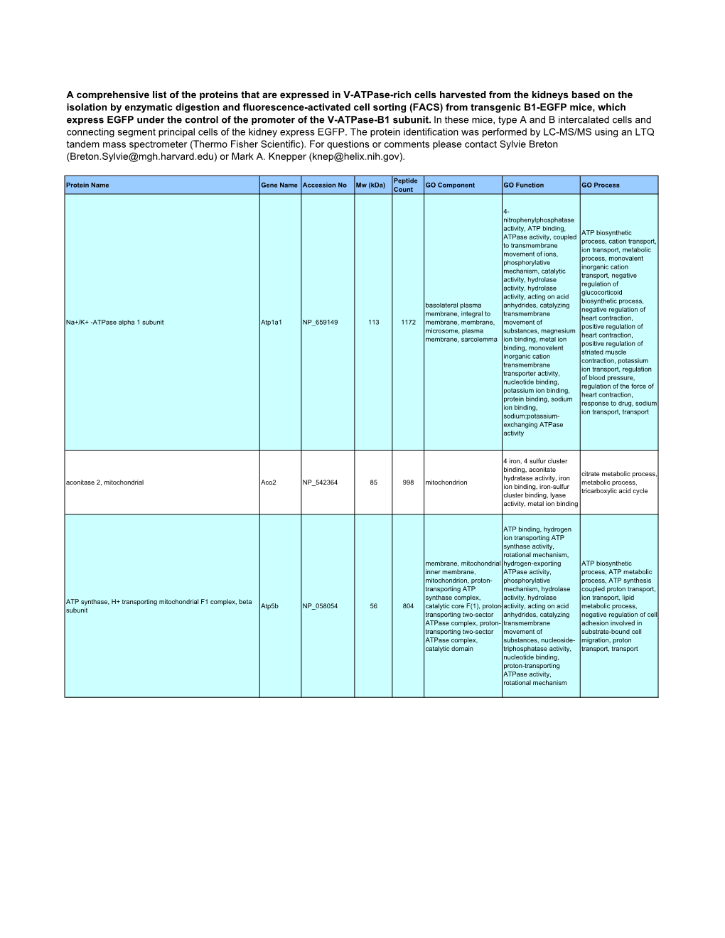 Kidney V-Atpase-Rich Cell Proteome Database