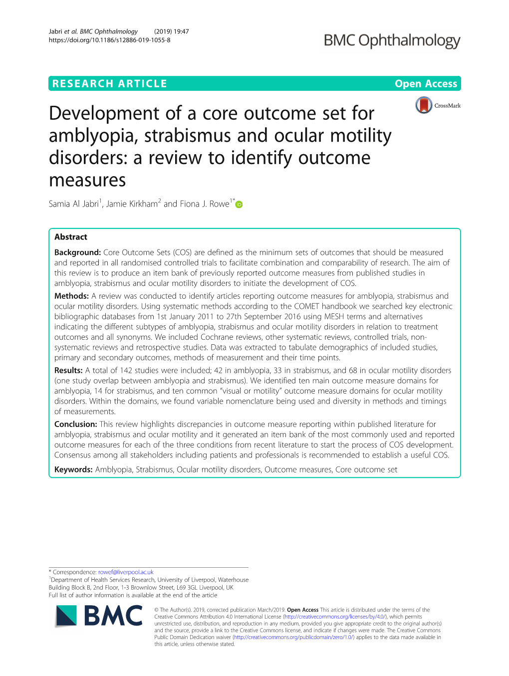 Development of a Core Outcome Set for Amblyopia