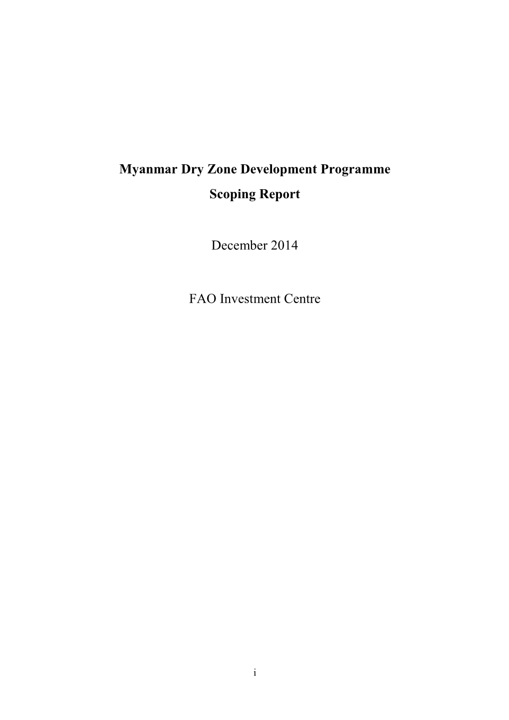 Myanmar Dry Zone Development Programme Scoping Report