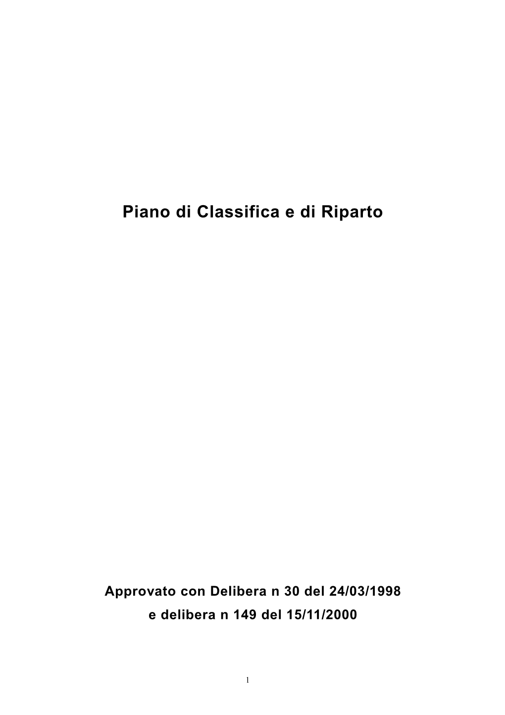 Piano Di Classifica E Di Riparto