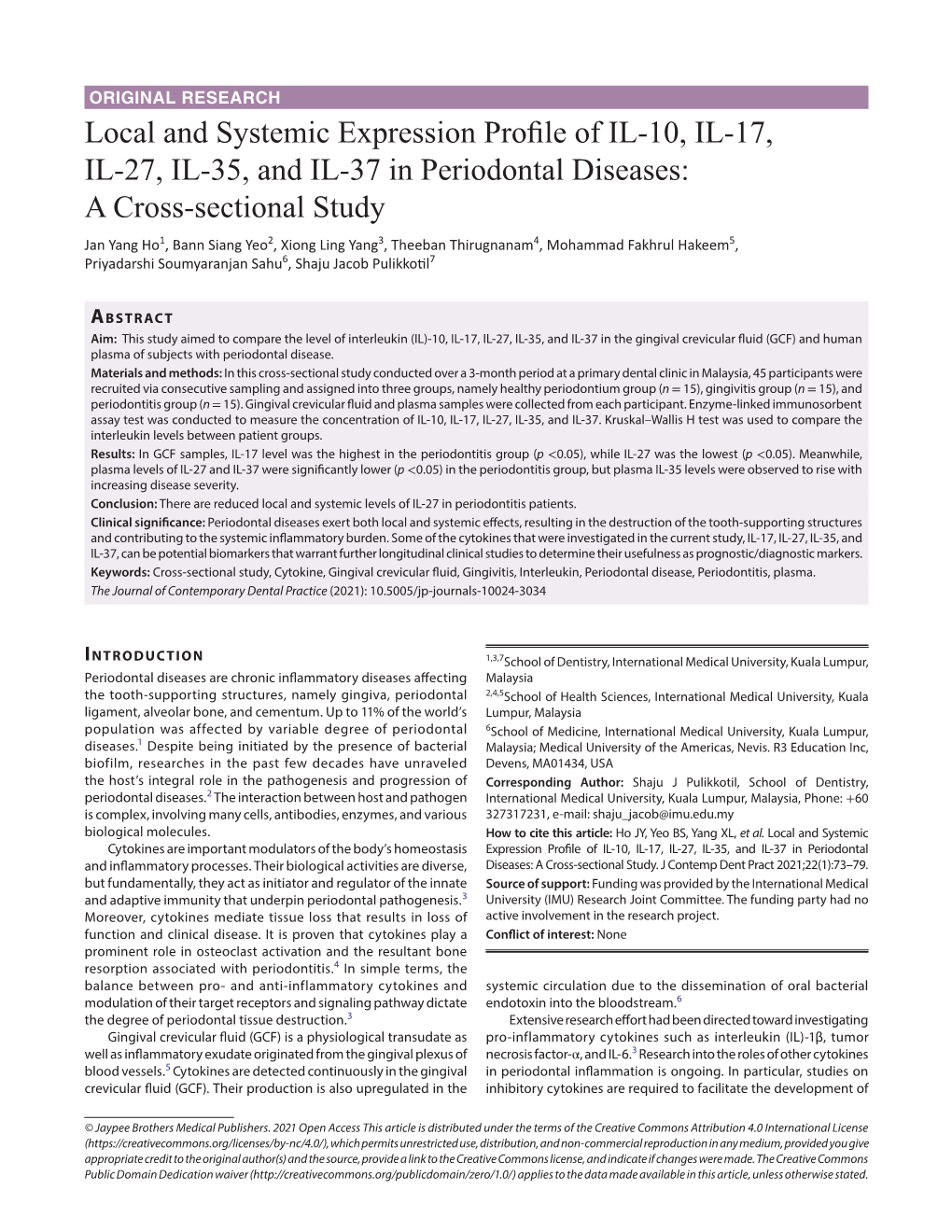 Local and Systemic Expression Profile of IL-10, IL-17, IL-27, IL-35, and IL