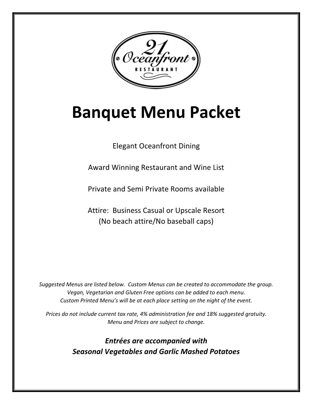 Banquet Menu Packet