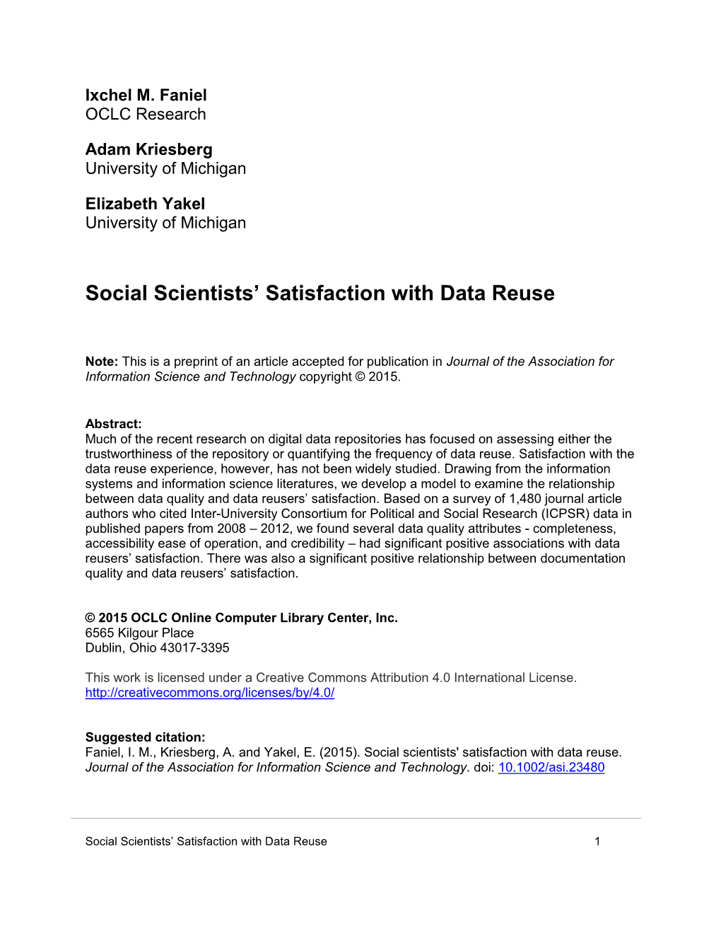 Social Scientists' Satisfaction with Data Reuse