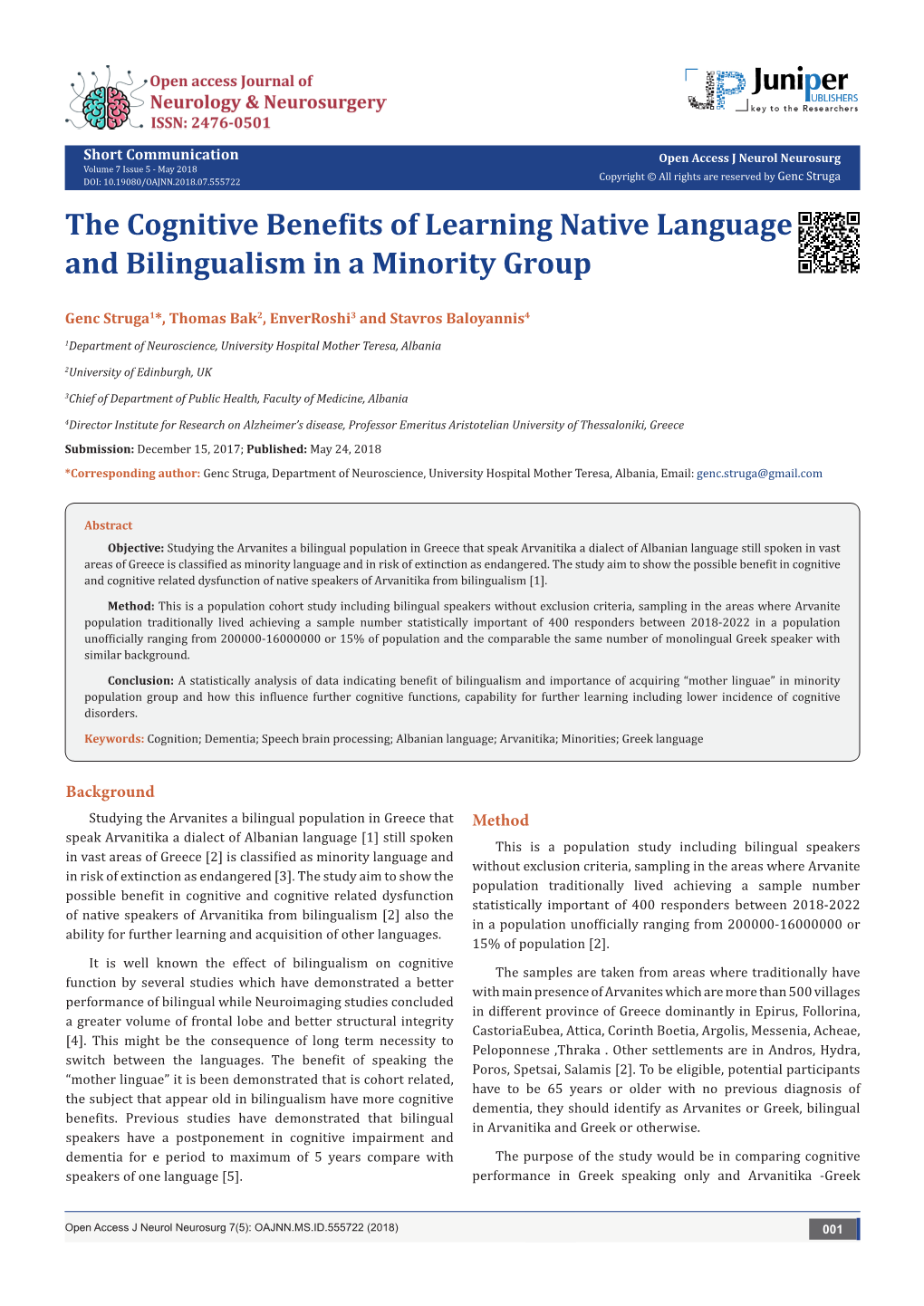 The Cognitive Benefits of Learning Native Language and Bilingualism in a Minority Group