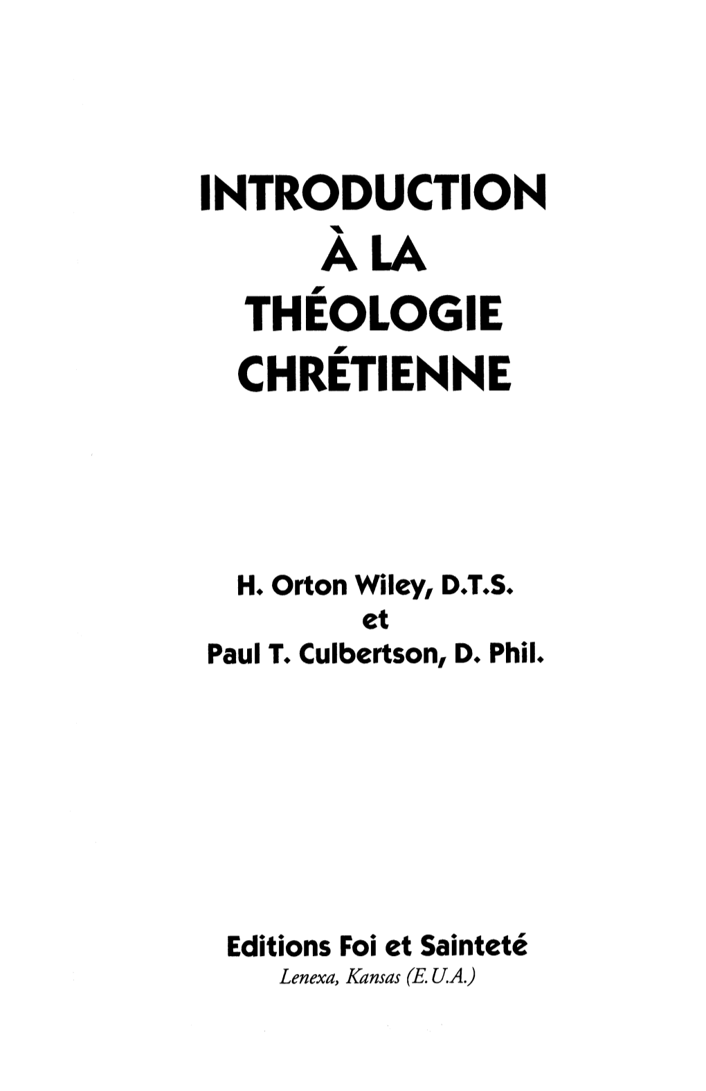 Introduction Àla Théologie Chrétienne