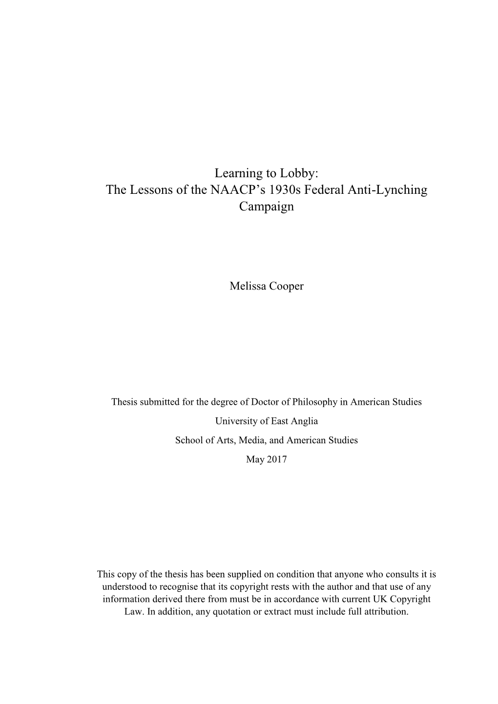 The Lessons of the NAACP's 1930S Federal Anti-Lynching Campaign