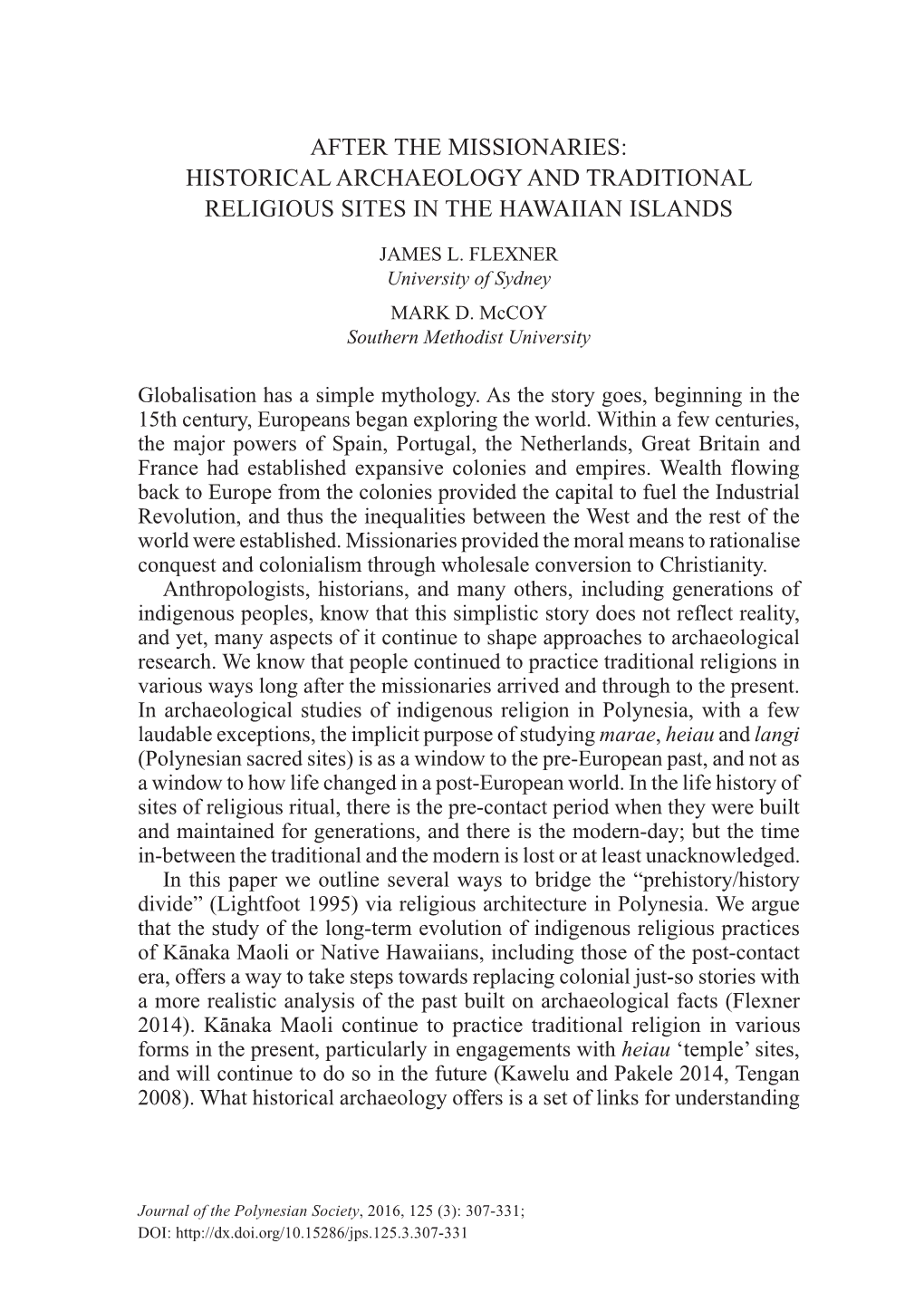 Historical Archaeology and Traditional Religious Sites in the Hawaiian Islands