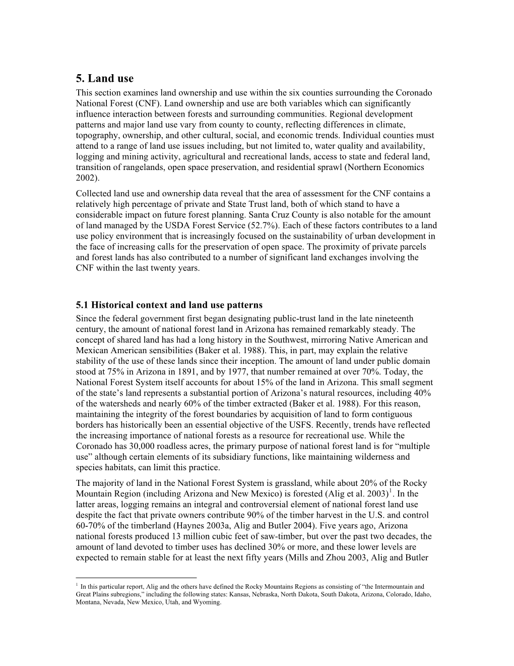 5. Land Use This Section Examines Land Ownership and Use Within the Six Counties Surrounding the Coronado National Forest (CNF)