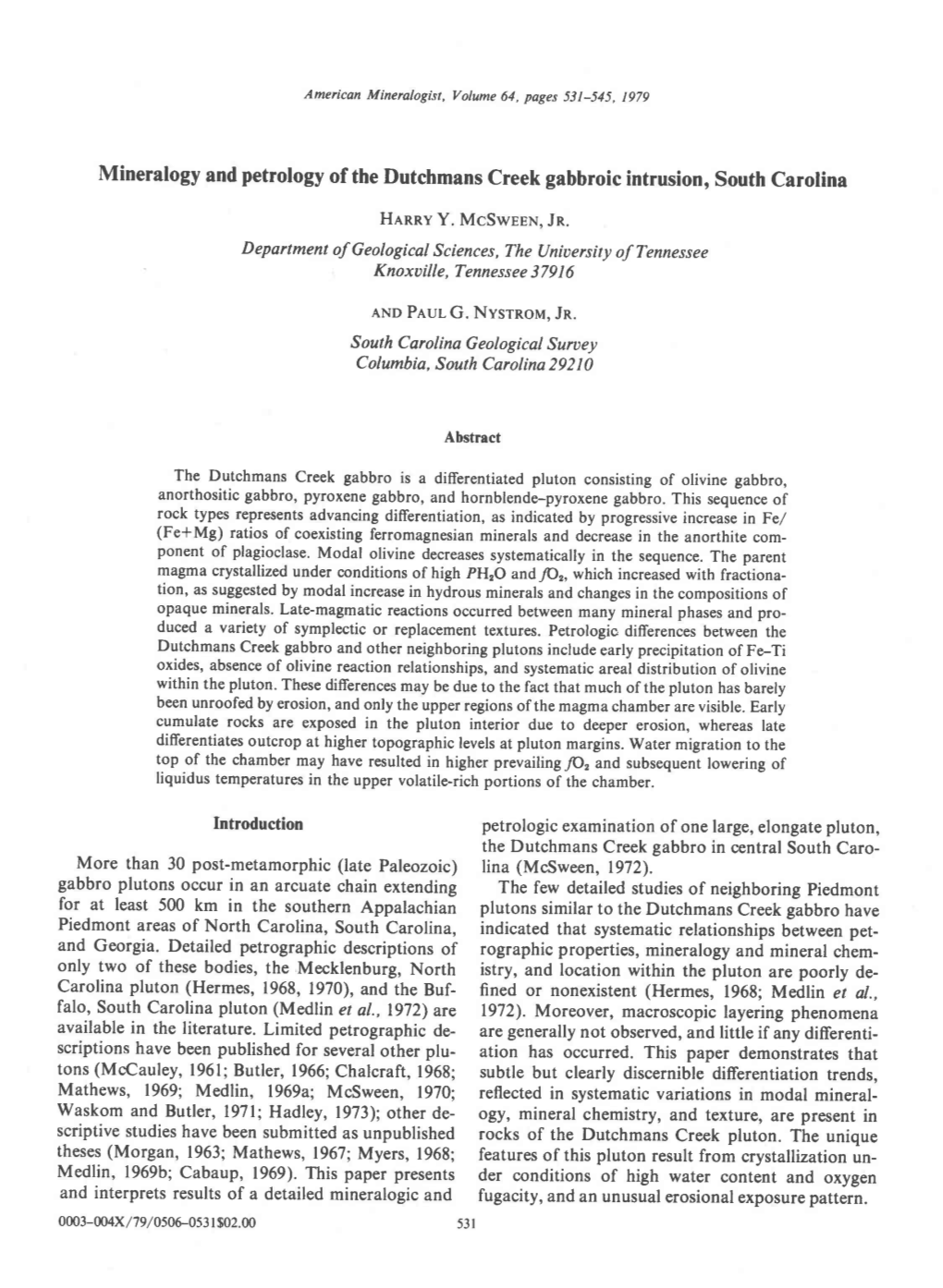 Mineralogy and Petrology of the Dutchmans Creek Gabbroic