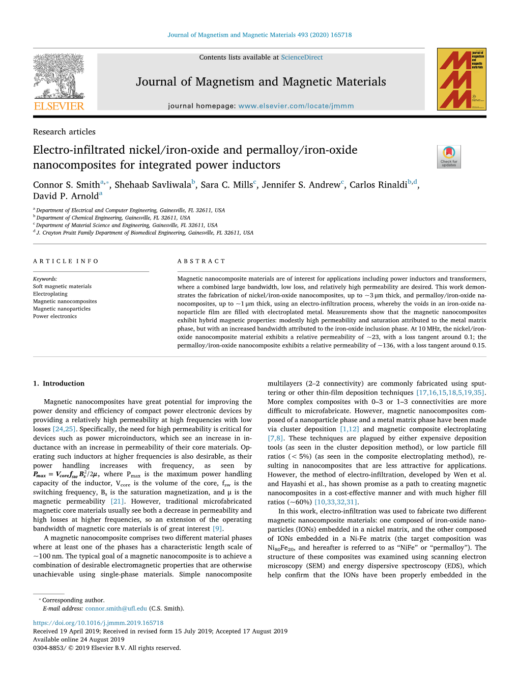 Electro-Infiltrated Nickel/Iron-Oxide and Permalloy/Iron-Oxide Nanocomposites for Integrated Power Inductors